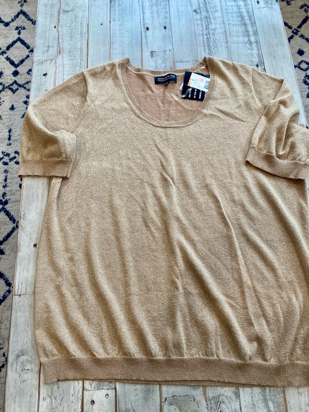 Jones New York Gold Metallic Short-Sleeve Short Sleeve Sweater Holiday Party